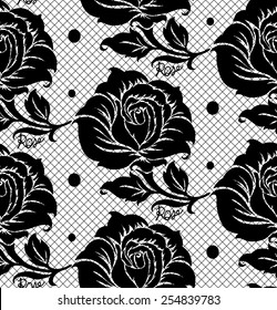 Lace vector fabric seamless pattern with roses