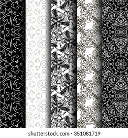 Lace vector fabric seamless  patterns collection - 5 ornaments in orient style. Can be used as wallpapper, invitation card and other design