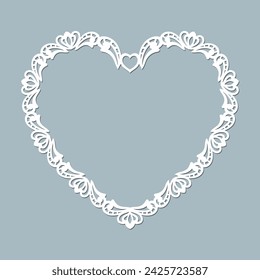 Lace vector frame in the shape of a heart Laser cut