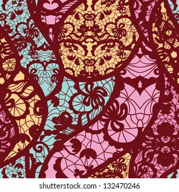 Lace vector seamless  pattern with leafs and flowers