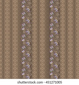 Lace vertical seamless pattern with butterflies. Vector set of 3. Monochrome brown  background. Use for embroidery, wallpaper, pattern fills, web design. 