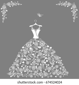 Lace wedding dress. Vintage vector illustration.