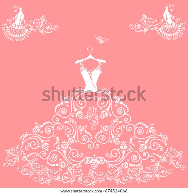 Lace Wedding Dress Vintage Vector Illustration Stock Vector