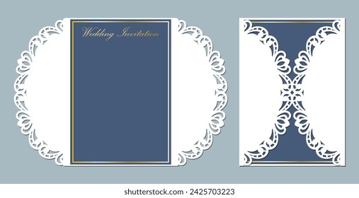 Lace wedding invitation, Gate fold card Laser cut Papercut.