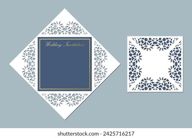 Lace wedding invitation, Laser cut Paper cut template.