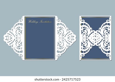 Lace wedding invitation, Laser cut template.