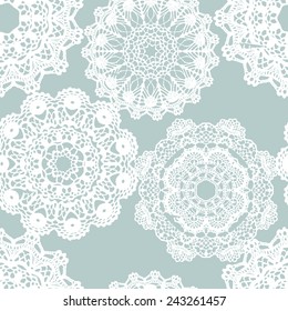 Lace white seamless mesh pattern. Vector illustration.