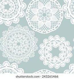 Lace white seamless mesh pattern. Vector illustration.