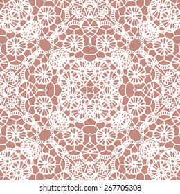 Lace white seamless mesh pattern. Vector illustration.