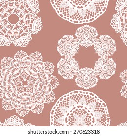 Lace white seamless mesh pattern. Vector illustration.