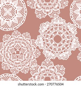 Lace white seamless mesh pattern. Vector illustration.