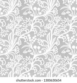 Lace White seamless pattern with flowers on grey background