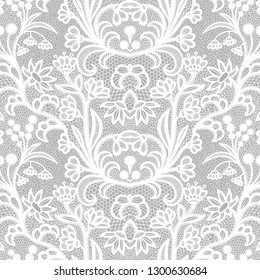 Lace White seamless pattern with flowers on grey background