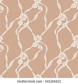 Lace white seamless pattern with flowers on beige background