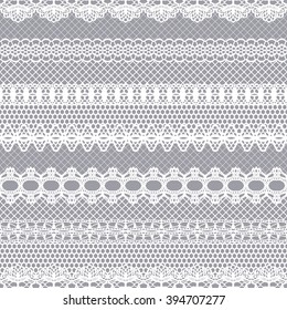 Lace white seamless pattern. Lace pattern with stripes. Vector illustration.