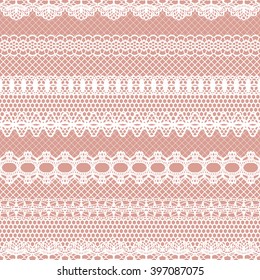 Lace white seamless pattern. Lace pattern with stripes. Vector illustration.