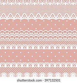 Lace white seamless pattern. Lace pattern with stripes. Vector illustration.