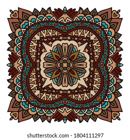 Laced doodle abstract ornamental blue illustration. Autumn mandala art background seamless vector pattern