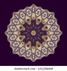 Laced  ornamental floral rosette - mandala on dark background