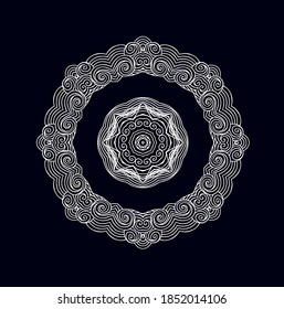 Vector ornamental encaje marco redondeado blanco sobre fondo oscuro