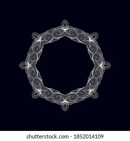 Laced  ornamental vector white rounded frame on dark background