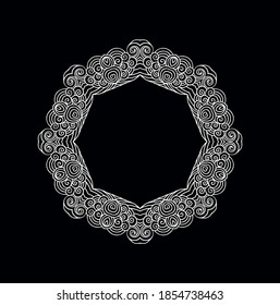 Laced  ornamental vector white rounded frame on dark background