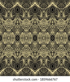 Laced pattern, seamless golden ornamental texture on dark background