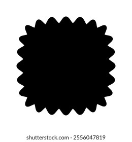 Laced squircle or square with rounded borders shape. Simple geometric frilly form isolated on white background. Blank tag or box template with empty space. Vector graphic illustration.