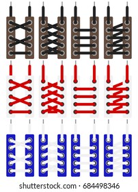 Laces, schemes for tying shoelaces. Flat design, vector illustration, vector.