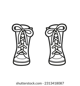 Lace-up high boots outline for coloring on a white background