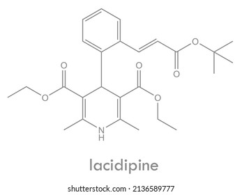 Lacidipine Structure. Calcium Channel Blocker Drug Molecule. Used To Treat High Blood Pressure And Coronary Artery Disease.