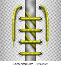 Lacing with elements of a shoe or garment. Sawtooth tying of shoelaces. Vector realistic illustration.