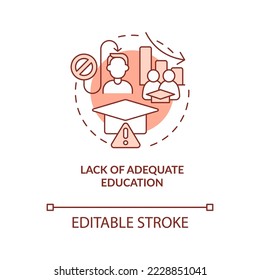 Lack of adequate education red concept icon. Emergence of inclusive development abstract idea thin line illustration. Isolated outline drawing. Editable stroke. Arial, Myriad Pro-Bold fonts used