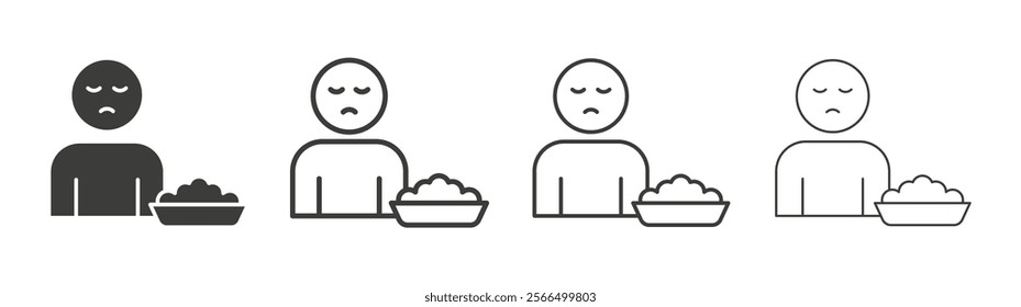 Lack of appetite icon flat and linear vector illustration on white background.