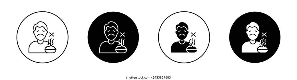 Lack of Appetite Icon Set. Appetite loss food vector symbol in a black filled and outlined style. Hunger Absence Sign.