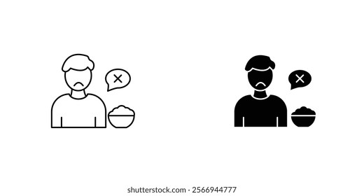 Lack of appetite icons. black and white vector set.