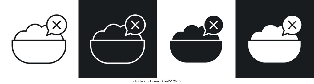 Lack of appetite icons collection in black filled and line style.