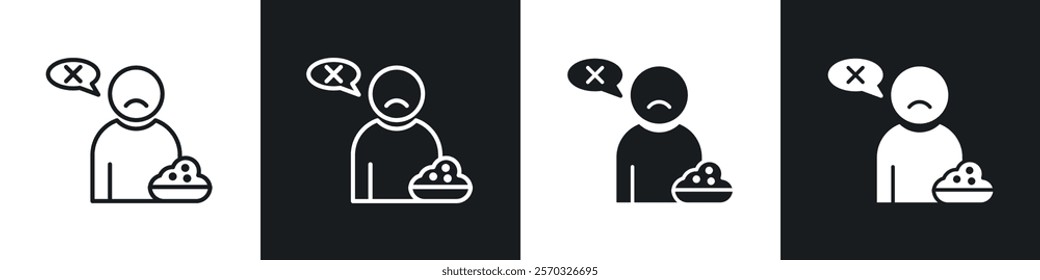 Lack of appetite icons vectors set in black. line and flat versions