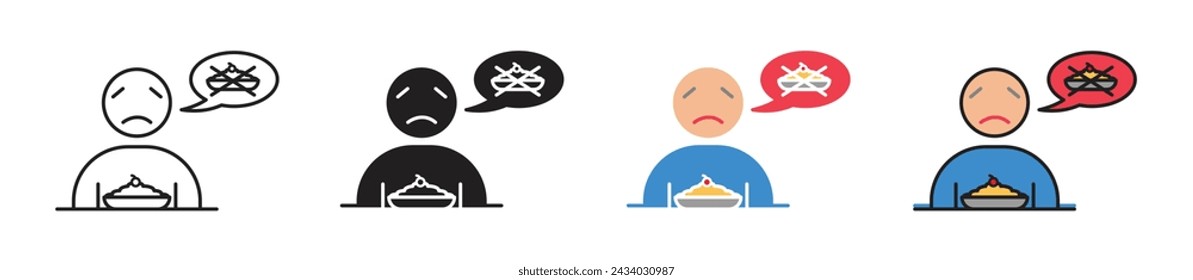 Lack of Appetite Vector Illustration Set. Hunger Absence Sign suitable for apps and websites UI design style.