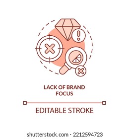 Lack of brand focus orange concept icon. Incorrect goal. Product longevity challenge abstract idea thin line illustration. Isolated outline drawing. Editable stroke. Arial, Myriad Pro-Bold fonts used