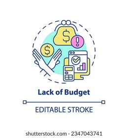 Lack of budget multi color concept icon. Too expensive. High price. Potential customer. Selling process. Objection handling. Round shape line illustration. Abstract idea. Graphic design. Easy to use