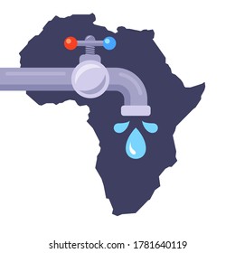 lack of clean drinking water on the African continent. flat vector illustration.