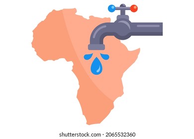 lack of clean drinking water on the African continent. flat vector illustration.