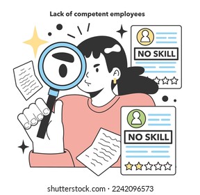 Lack of competent employees. Frustrating and irritating factor about starting and developing a small, local business. Potential failure and difficulties. Flat Vector Illustration