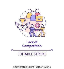 Lack of competition concept icon. Cooperative society drawback abstract idea thin line illustration. Competitive market. Isolated outline drawing. Editable stroke. Arial, Myriad Pro-Bold fonts used