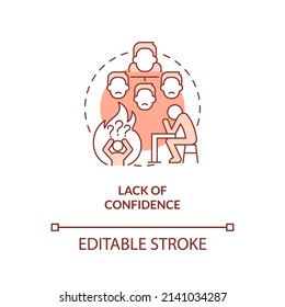 Lack of confidence red concept icon. Postpones decision making. Toxic leader trait abstract idea thin line illustration. Isolated outline drawing. Editable stroke. Arial, Myriad Pro-Bold fonts used