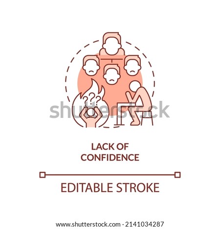 Lack of confidence red concept icon. Postpones decision making. Toxic leader trait abstract idea thin line illustration. Isolated outline drawing. Editable stroke. Arial, Myriad Pro-Bold fonts used