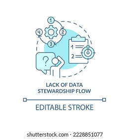 Lack of data stewardship flow turquoise concept icon. Information governance system abstract idea thin line illustration. Isolated outline drawing. Editable stroke. Arial, Myriad Pro-Bold fonts used