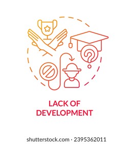 Lack of development red gradient concept icon. Limited access to training. Job skills. Manual worker. Farm industry. Round shape line illustration. Abstract idea. Graphic design. Easy to use