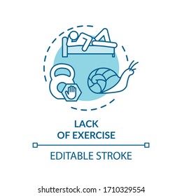 Lack of exercise concept icon. Unhealthy lifestyle, passive rest idea thin line illustration. Cardiovascular diseases factor, CVD cause. Vector isolated outline RGB color drawing. Editable stroke